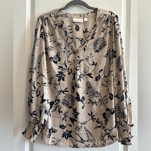Kim Gravel Belle Women’s Blouse Size Large Bird & Floral Top • NEW - Picture 1 of 6